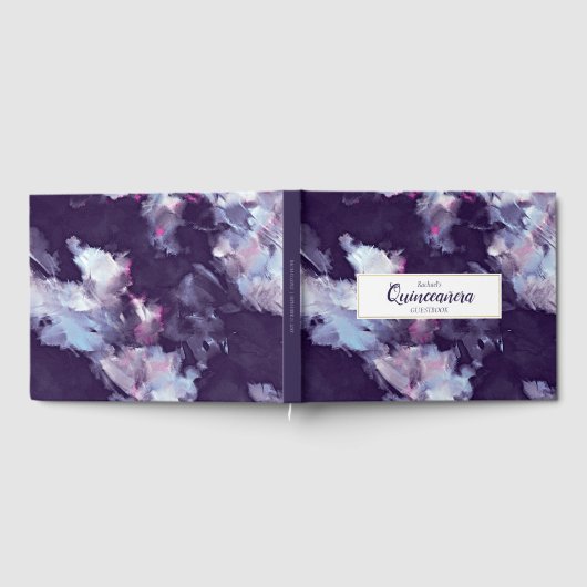 Abstract Quinceanera, Paars en goudkleurig Gastenboek (Volledig)