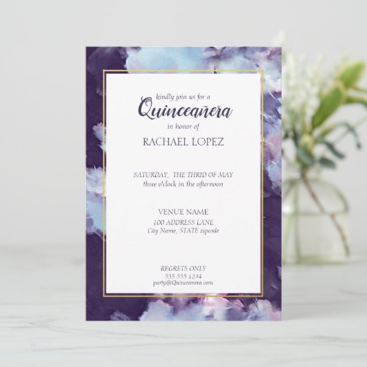 Abstract Quinceanera, Paars en goudkleurig Kaart (Staand voorkant)