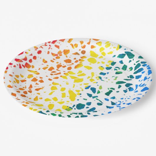 Abstract Rainboogpatroon van Terrazzo Mosaic Papieren Bordje (Gekanteld)