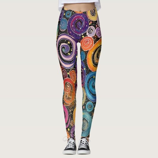 Abstract Rainbow Cosmic Swirl Design Dames Leggings (Voorkant)