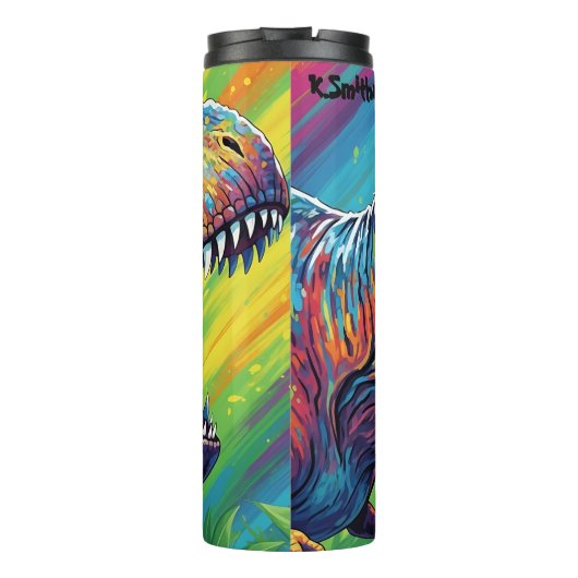 Abstract Rainbow T-Rex Roaring Art Thermosbeker (Achterkant)