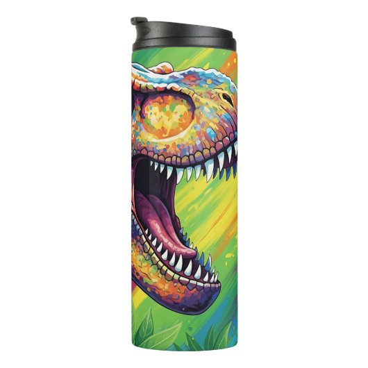 Abstract Rainbow T-Rex Roaring Art Thermosbeker (Geroteerd rechts)