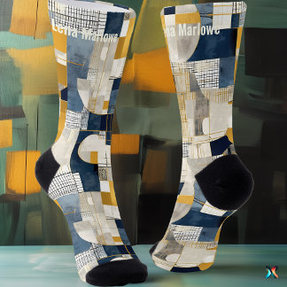 Abstract raster- en cirkelpatroon modern maatwerk sokken