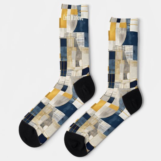 Abstract raster en cirkelpatroon moderne gewoonte sokken (Links)