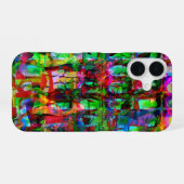 Abstract raster, modulair, gesynchroniseerd grafis iPhone 16 hoesje (Achterkant horizontaal)
