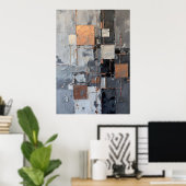 Abstract rastermozaïek grijs bronzen impasto kunst poster (Thuiskantoor)