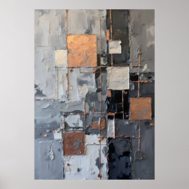 Abstract rastermozaïek grijs bronzen impasto kunst poster