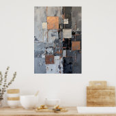 Abstract rastermozaïek grijs bronzen impasto kunst poster (Keuken)