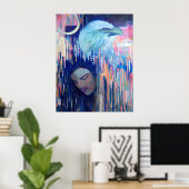 Abstract Realisme Eagle & Vrouwenportretschilderij Poster (Thuiskantoor)
