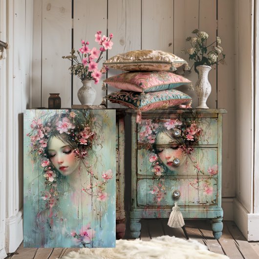 Abstract Realisme Vrouw Gezicht & Kersenbloesems Tissuepapier