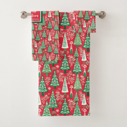 Abstract red and green Christmas preppy towel wrap Bad Handdoek (Insitu)