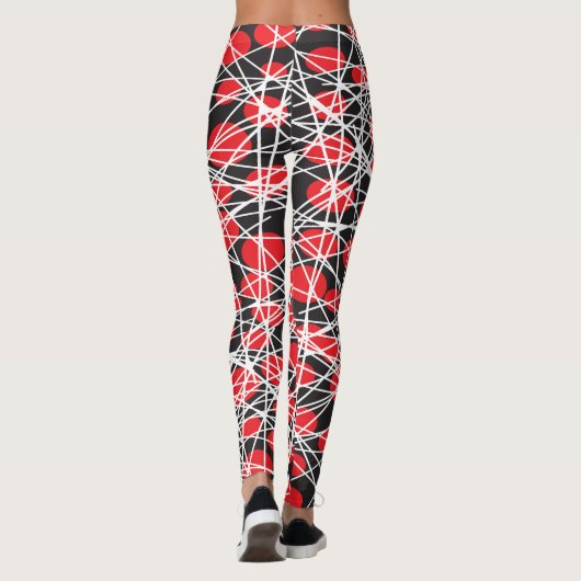 Abstract Red Dots and Tangled White Lines Leggings (Achterkant)