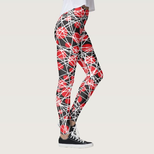 Abstract Red Dots and Tangled White Lines Leggings (Rechts)