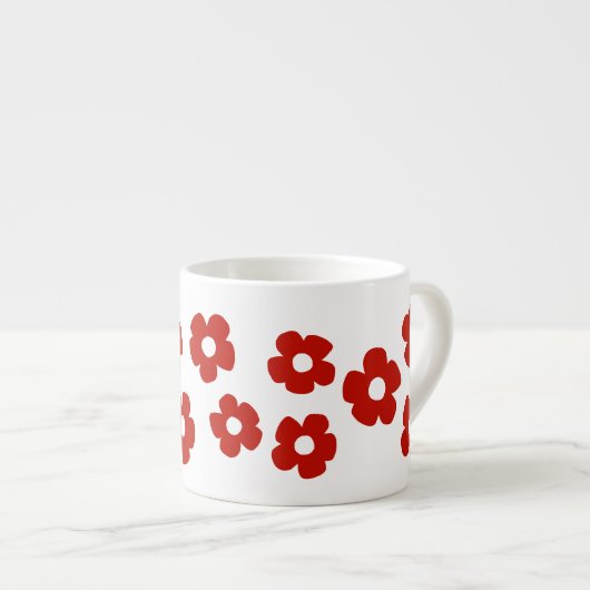 Abstract Red Flower Pattern Espresso Mug Kop (Voorkant rechts)