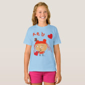 Abstract Red Girl With Hearts on Blue Kids T-shirt (Voorkant volledig)