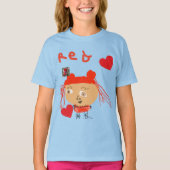 Abstract Red Girl With Hearts on Blue Kids T-shirt (Voorkant)