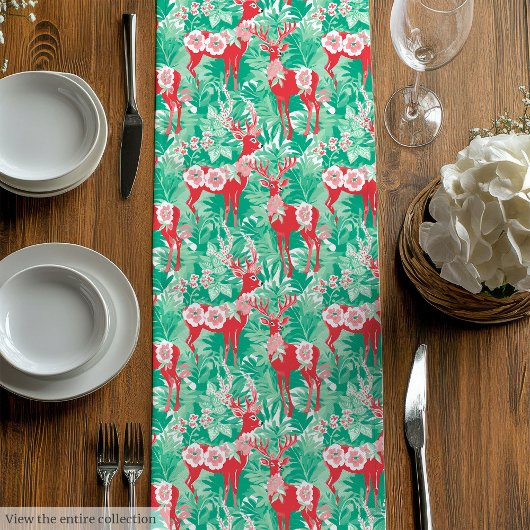 Abstract red green preppy Christmas table runner Medium Tafelloper