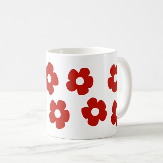 Abstract Red Hand Drawn Flower Pattern Mug Koffiemok (Voorkant rechts)