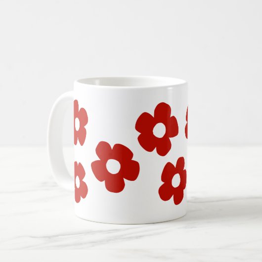 Abstract Red Hand Drawn Flower Pattern Mug Koffiemok (Voorkant links)