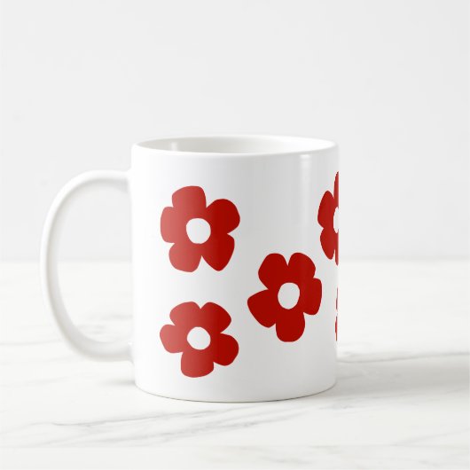 Abstract Red Hand Drawn Flower Pattern Mug Koffiemok (Links)
