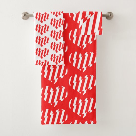 Abstract Red n White Stripes Valentijn Heart Bad Handdoek (Insitu)