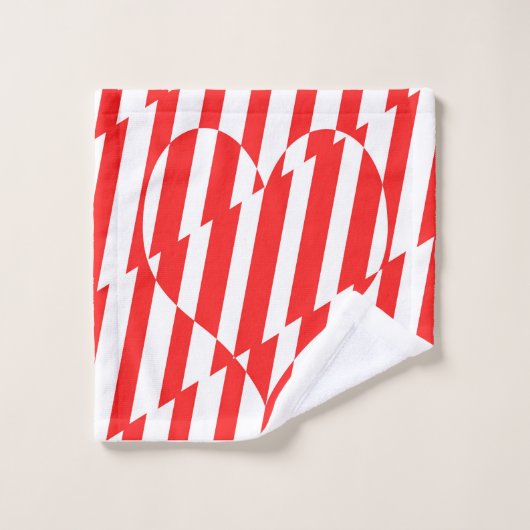 Abstract Red n White Stripes Valentijn Heart Bad Handdoek (Wasdoekje)