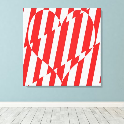 Abstract Red n White Stripes Valentijn Heart Canvas Afdruk (Insitu (Houten vloer))