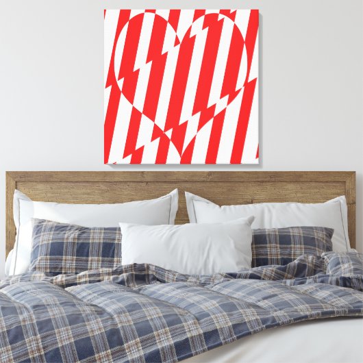 Abstract Red n White Stripes Valentijn Heart Canvas Afdruk (Insitu (Slaapkamer))