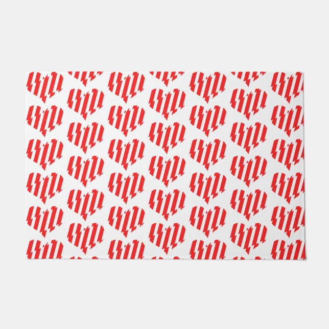 Abstract Red n White Stripes Valentijn Heart Deurmat (Voorkant)