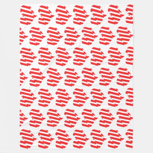 Abstract Red n White Stripes Valentijn Heart Fleece Deken (Voorkant)