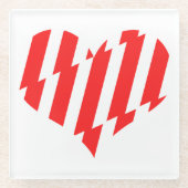 Abstract Red n White Stripes Valentijn Heart Glazen Onderzetter (Voorkant)