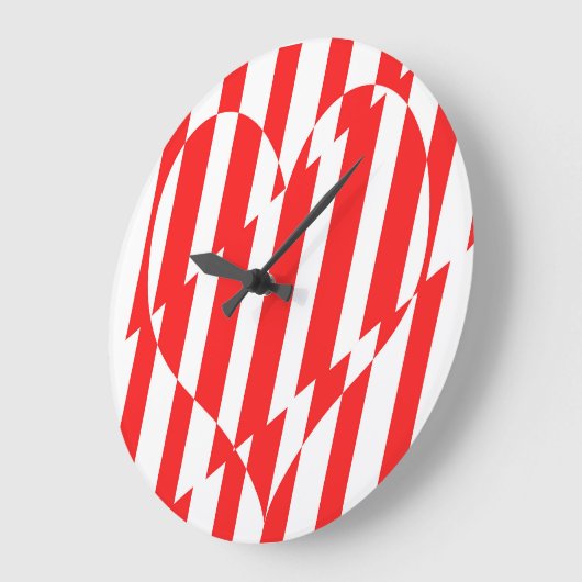 Abstract Red n White Stripes Valentijn Heart Grote Klok (Hoek)