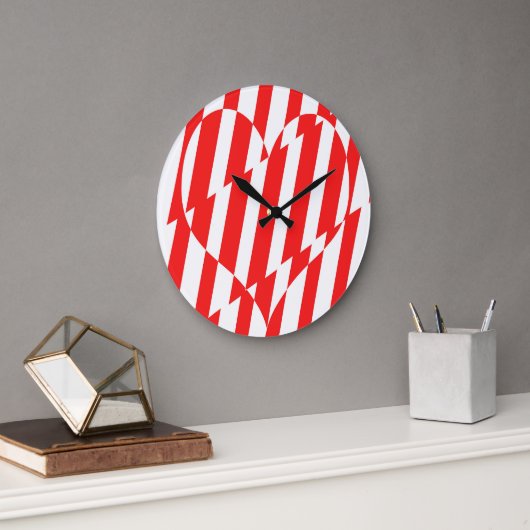 Abstract Red n White Stripes Valentijn Heart Grote Klok (Kantoor)