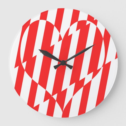 Abstract Red n White Stripes Valentijn Heart Grote Klok (Voorkant)