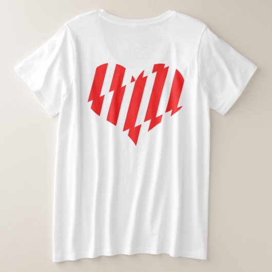 Abstract Red n White Stripes Valentijn Heart Grote Maat T-shirt (Design achterkant)