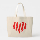 Abstract Red n White Stripes Valentijn Heart Grote Tote Bag (Achterkant)