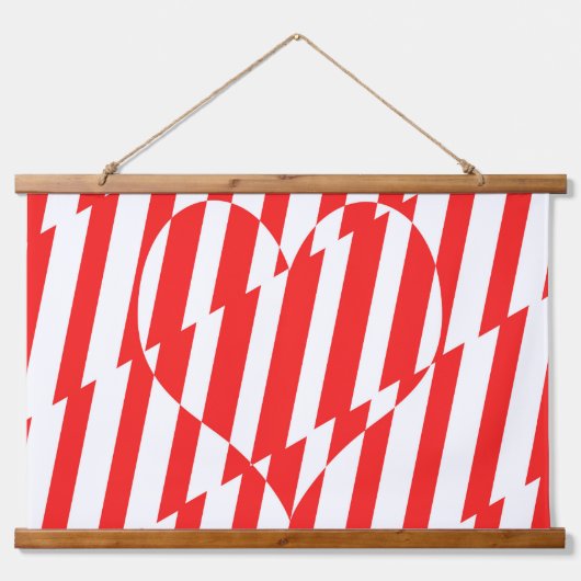 Abstract Red n White Stripes Valentijn Heart Hangend Wandkleed (Voorkant)