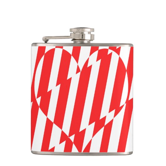 Abstract Red n White Stripes Valentijn Heart Heupfles (Voorkant)