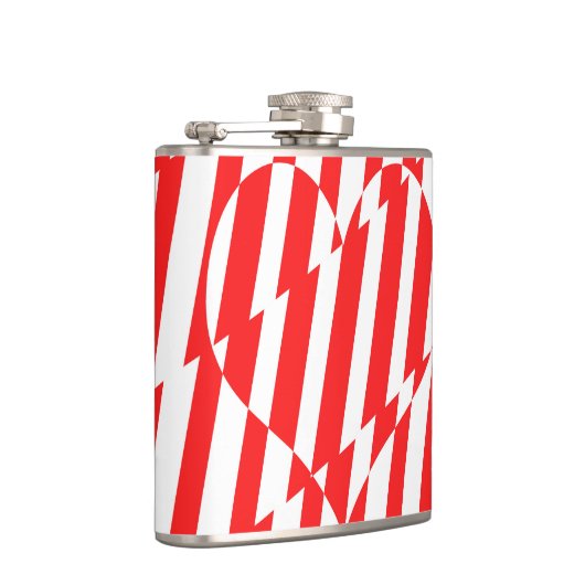 Abstract Red n White Stripes Valentijn Heart Heupfles (Rechts)