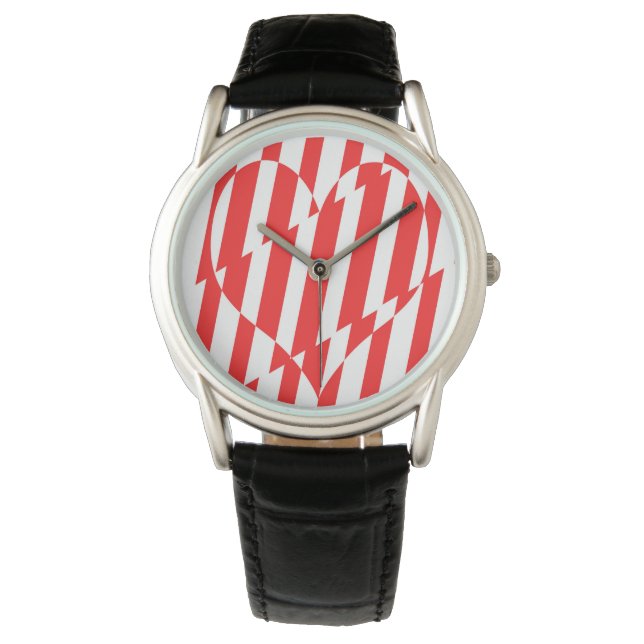 Abstract Red n White Stripes Valentijn Heart Horloge (Voorkant)