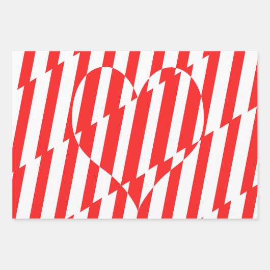 Abstract Red n White Stripes Valentijn Heart Inpakpapier Vel (Voorkant 3)