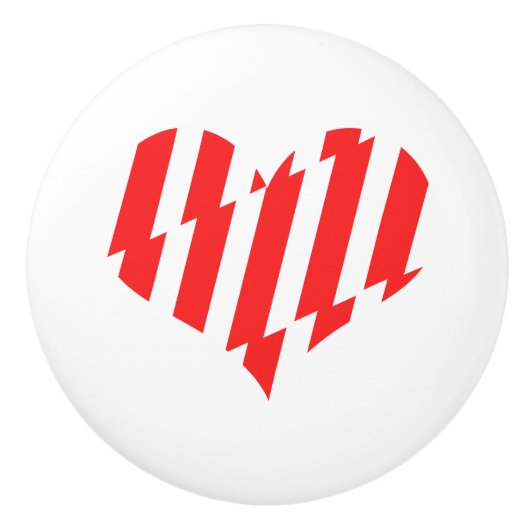 Abstract Red n White Stripes Valentijn Heart Keramische Knop (Voorkant)
