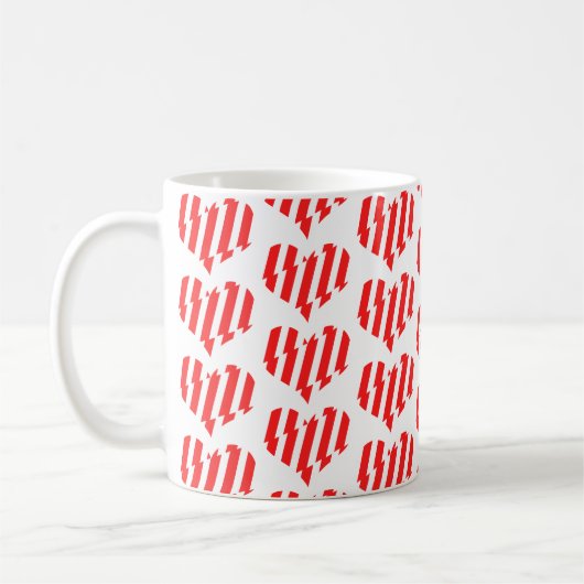 Abstract Red n White Stripes Valentijn Heart Koffiemok (Links)