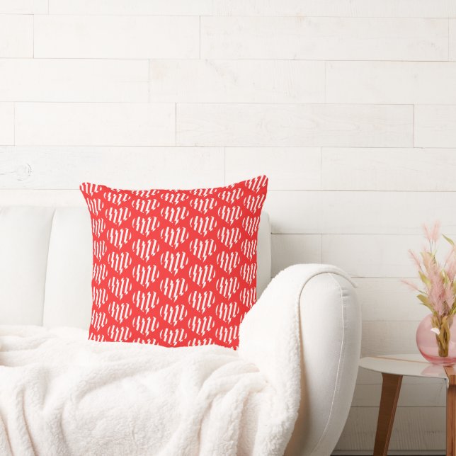 Abstract Red n White Stripes Valentijn Heart Kussen (Bank)