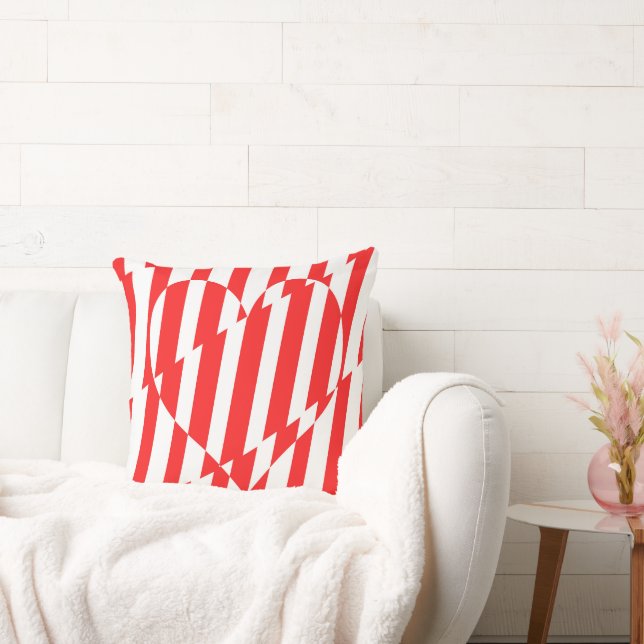 Abstract Red n White Stripes Valentijn Heart Kussen (Bank)