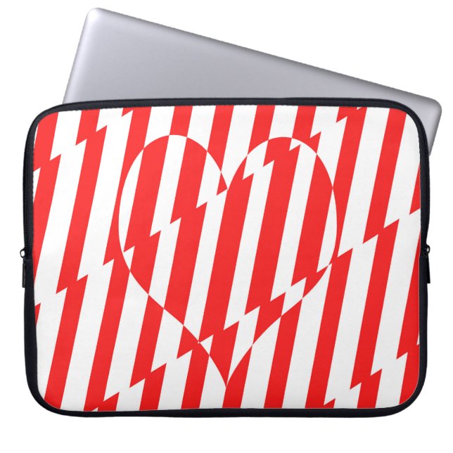 Abstract Red n White Stripes Valentijn Heart Laptop Sleeve (Voorkant)