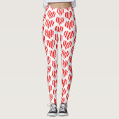 Abstract Red n White Stripes Valentijn Heart Leggings (Voorkant)