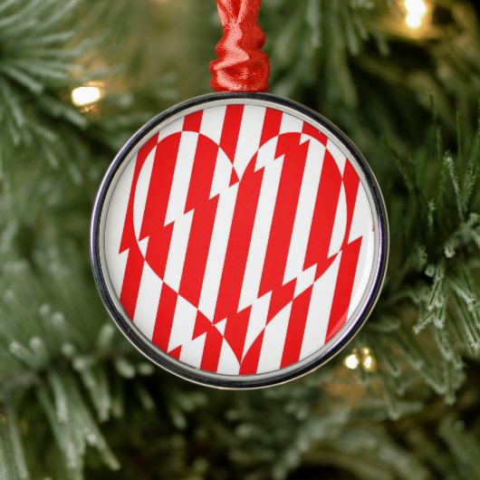 Abstract Red n White Stripes Valentijn Heart Metalen Ornament (Boom)