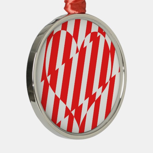 Abstract Red n White Stripes Valentijn Heart Metalen Ornament (Rechts)