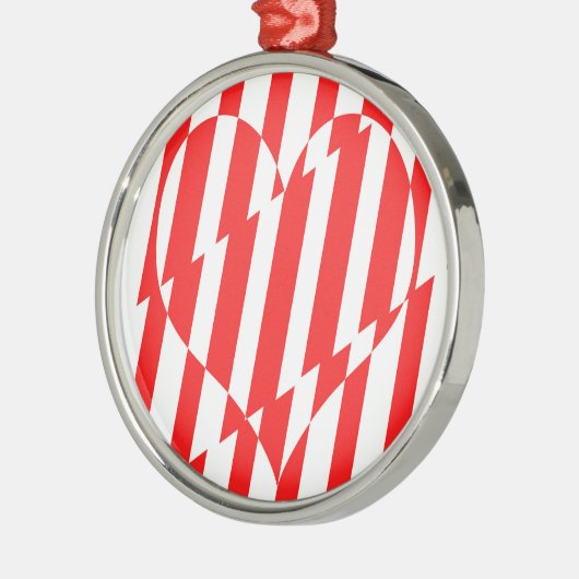 Abstract Red n White Stripes Valentijn Heart Metalen Ornament (Links)
